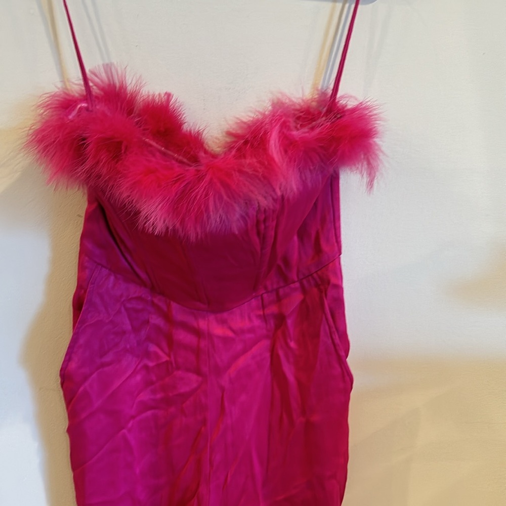 SAYLOR Raya Faux Feather-Trimmed Satin Jumpsuit small - Picture 6 of 12
